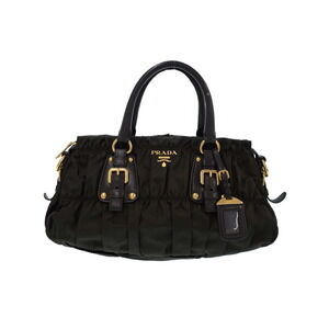 Prada Tessuto Gathered Gaufre Satchel 2way Shoulder Bag Black